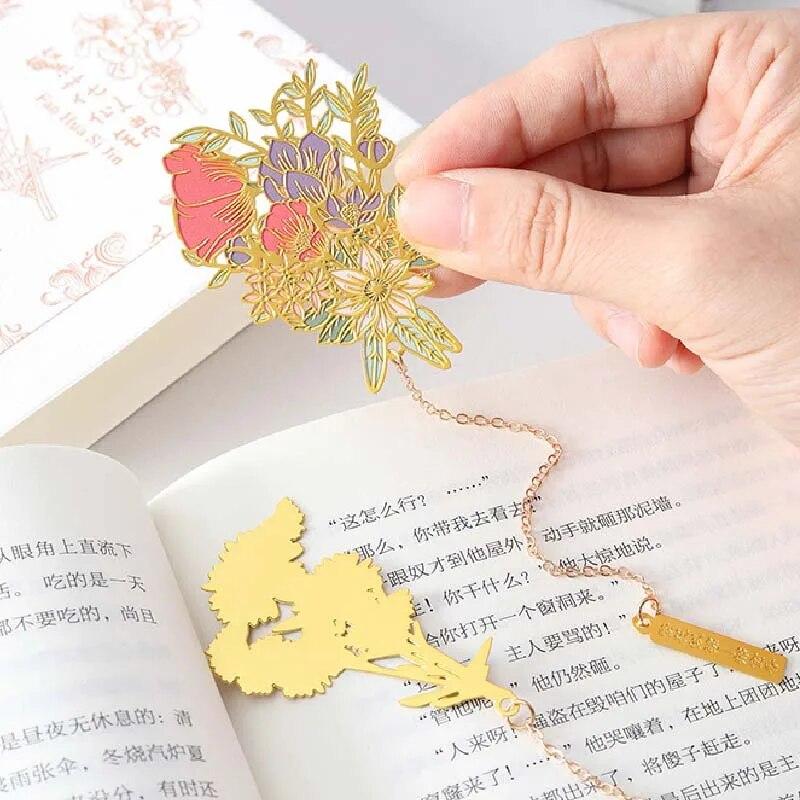 Kawaii Красота Цветы Закладка Ретро Металлический Кулон Маркер Для Книги Латунь Материал Школьные Канцелярские Принадлежности Студенческие Канцтовары