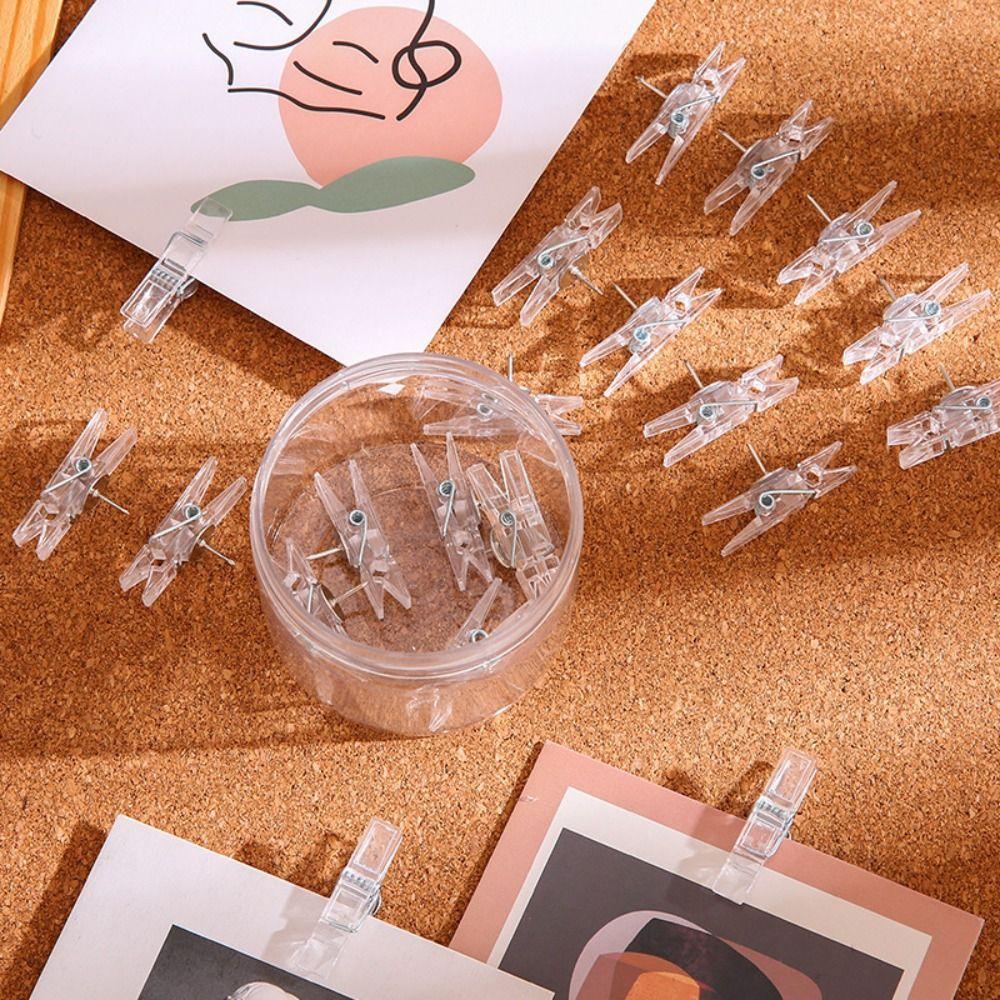 20Pcs/Box Mini Transparent Clip Push Pins Creative Pushpins with Clips Thumb Tacks Wall Markers
