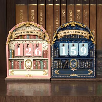 Счетчик прочитанных книг в этом году, трекер с номером, деревянные таблички с вызовом цели чтения, украшение для книжной полки, книга