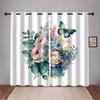 Beautiful Butterfly Rose Flower Green Leaf Curtains 2 Panel Modern Home Pastoral Style Living Room Bedroom Balcony Decor Curtain
