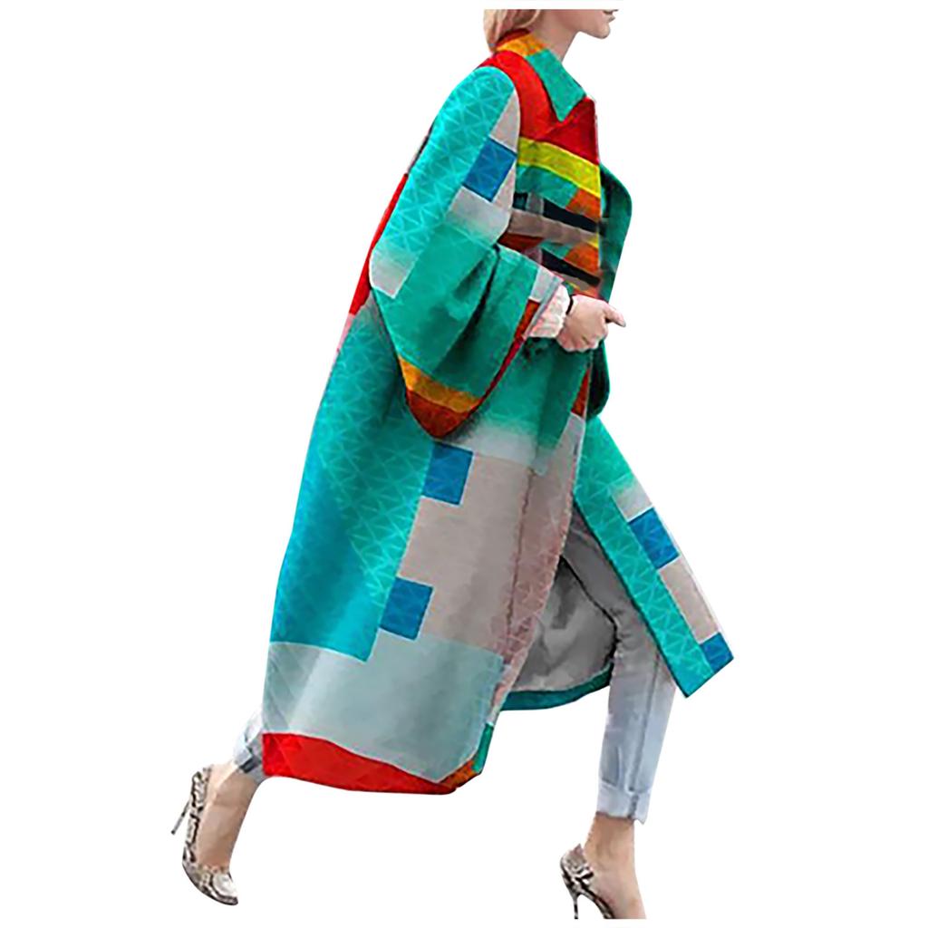 Модная женская карманная куртка с принтом, верхняя одежда, кардиган, пальто, длинный плащ