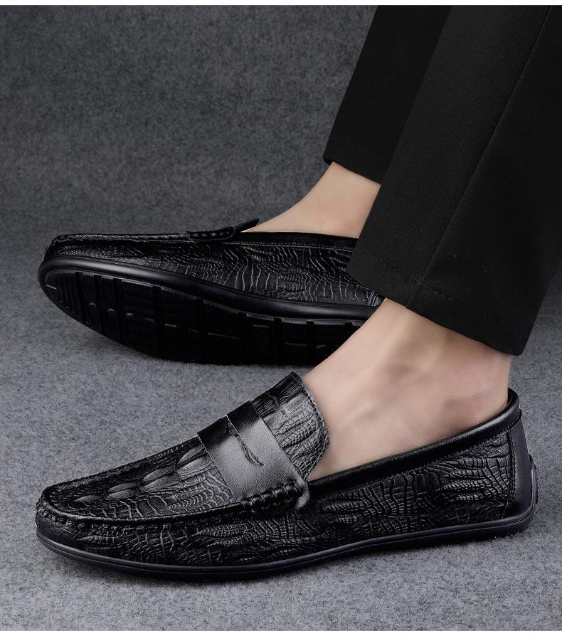 2024 Мужская обувь Кожаная повседневная обувь Большой размер Крокодиловый принт Крутые туфли на плоской подошве Модные лоферы без застежек