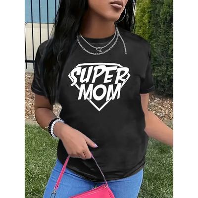 SUPER MOM Письменный Принт Женская Футболка Короткий Рукав Круглый Вырез Повседневный Топ Для Лета и Весны Женская Одежда Женские Топы Футболки