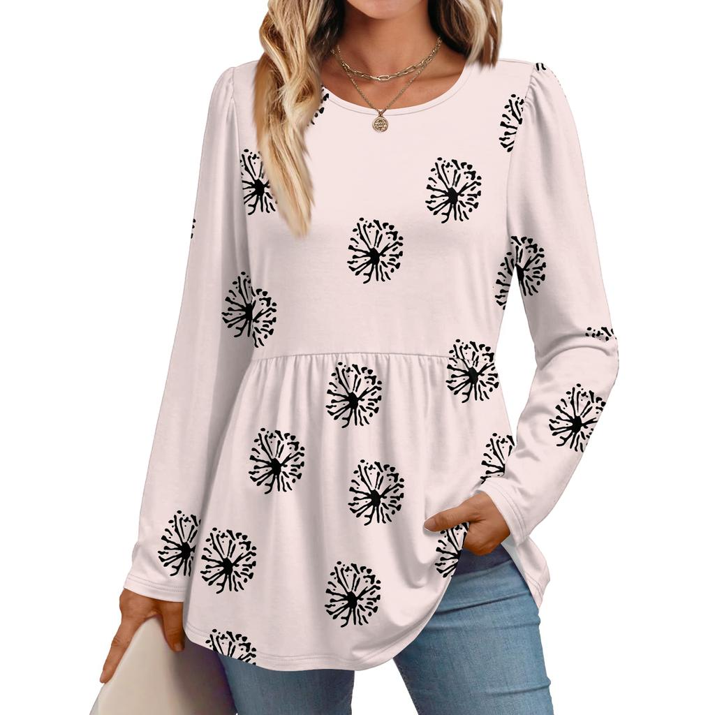 Женская повседневная модная рубашка с длинным рукавом, туника с цветочным принтом