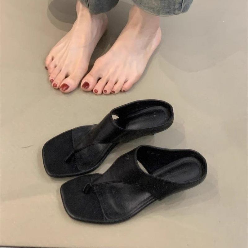 Кожаная верхняя одежда ретро высокие каблуки женские сандалии с открытым носком простой темперамент тонкие каблуки шлепанцы обувь