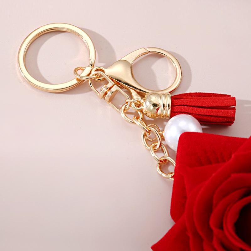 1шт искусственная роза элегантный брелок кулон красный искусственный жемчуг модный металл с кисточкой цветок шарм