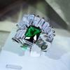 Emerald Zircon Square Princess Ring with European and N Micro Diamond Engagement Ring