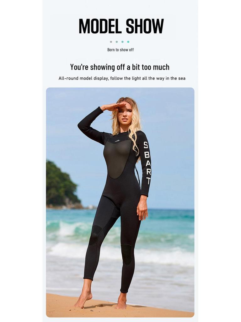 Women's 3MM Long Sleeve Wetsuit - Warm, Cold-Proof One-Piece for Snorkeling & Surfing; Sun & Jellyfish Protection Suit