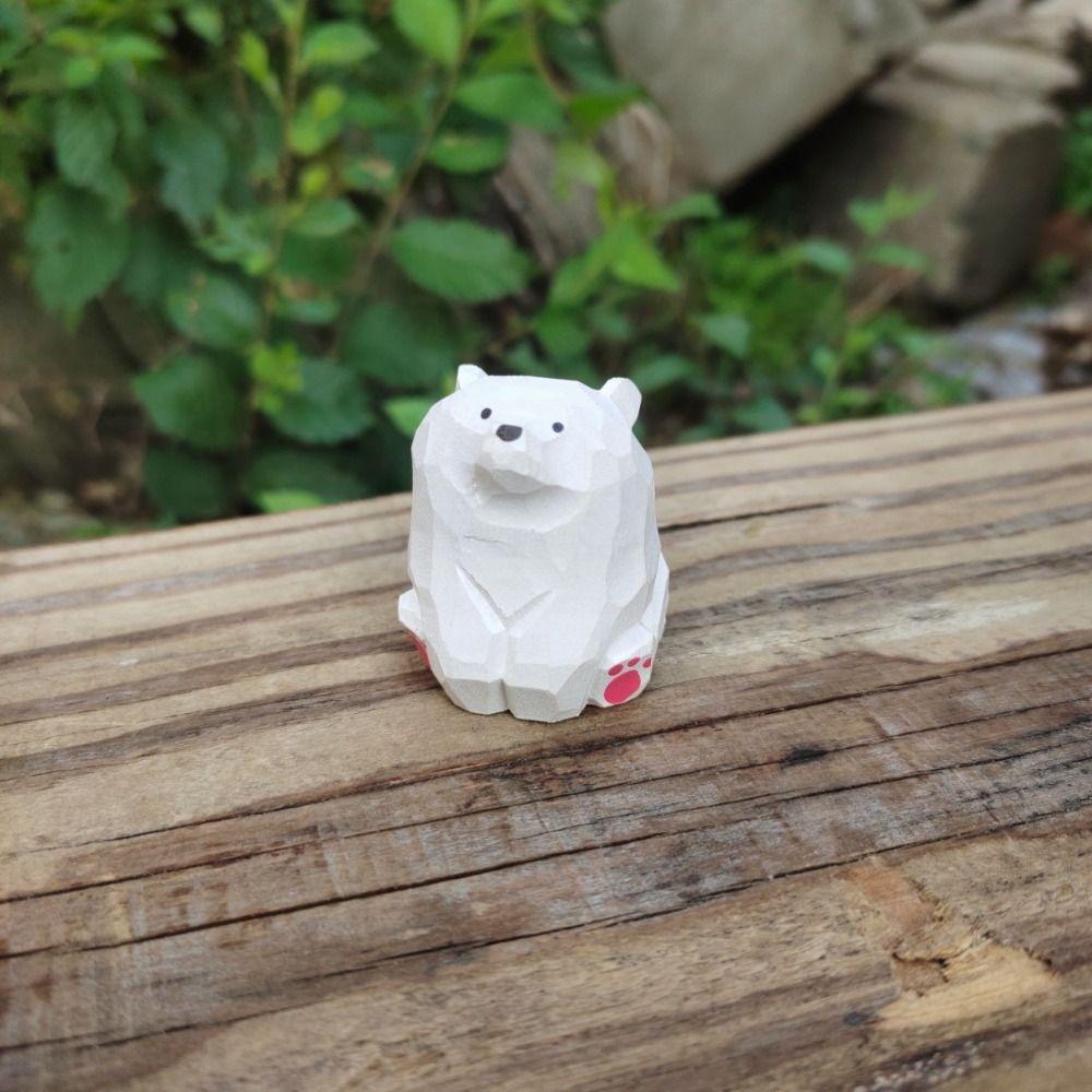 Украшение из цельного дерева в виде белого медведя, вырезанная вручную мини-статуэтка медведя, деревянные фигурки медведя для улицы