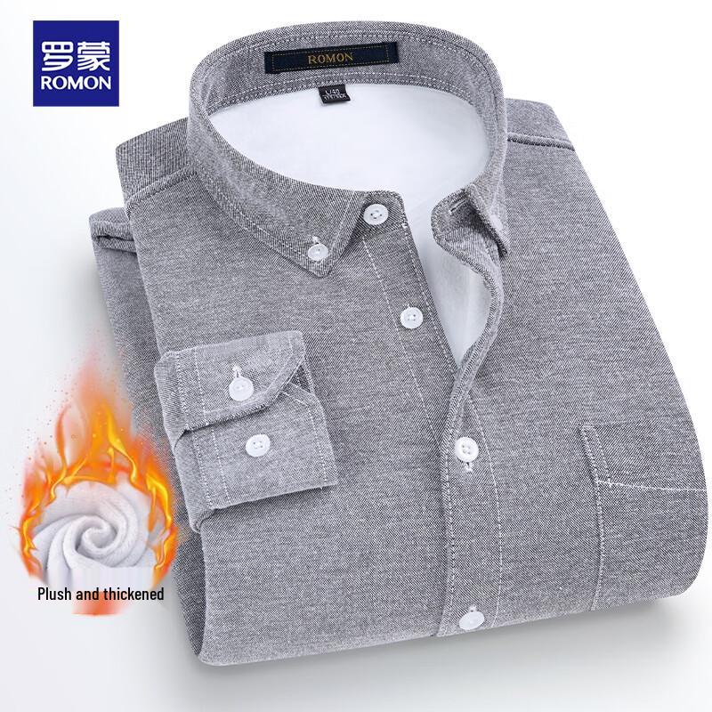 ROMON Men's Fleece-Lined Thermal Casual Long Sleeve Shirt