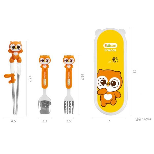 Набор из 4 предметов Edison Friends для правой руки, сова Олли, палочки для еды + ложка + вилка + футляр