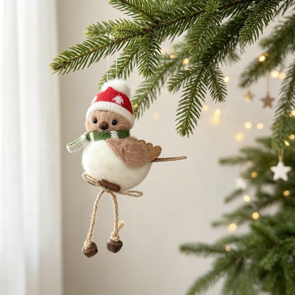Christmas Hat Plush Bird Ornament Creative Xmas Decoration Party Decor
