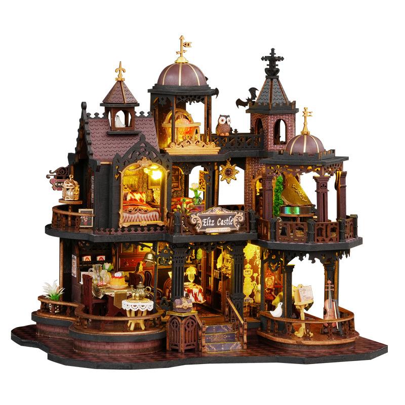 DIY Miniature House Edinburg Handmade Wooden Chinese Style Architecture Large Villa Creative Gift for Girls