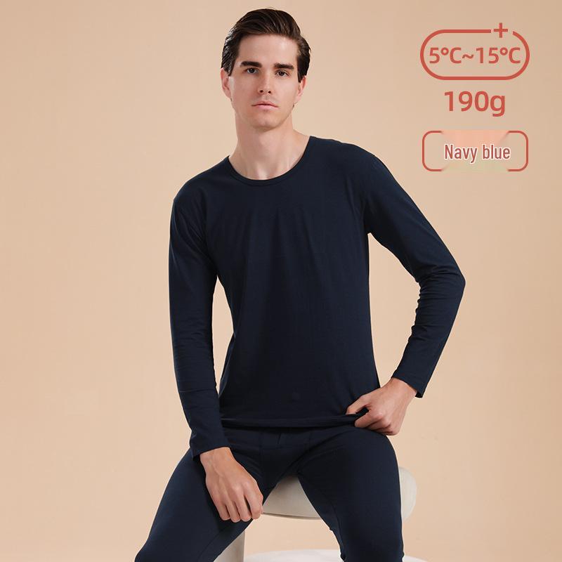 Унисекс Хлопковый Комплект Теплого Белья Облегающего Кроя с Круглым Вырезом - Большой Размер, Осень/Зима