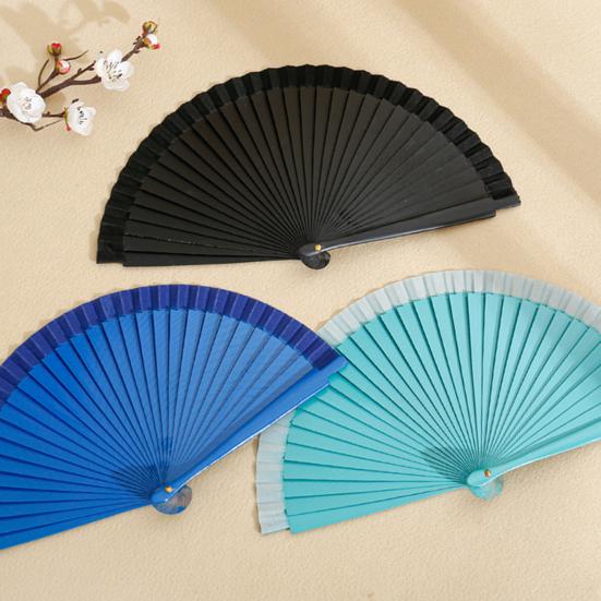 Solid Color Wooden Folding Fan Portable Summer Handheld Cooling Fan Decoration Dance Performance Props Party Costume Accessories