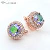 Trendy Cubic Zirconia Rose Gold Color Round Drop Earrings For Women Wedding Luxury Classic Jewelry Gift