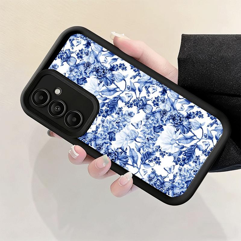 Чехол для телефона Samsung Galaxy S26 S25 Ultra S24 FE Сине-белый фарфоровый узор Мягкий силикон S23 Plus S22 + S21 S20 5G
