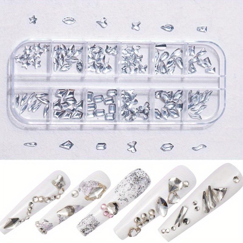 12Grids Crystal Nail Art Стразы Стеклянные Микс Формы AB Зеленый Синий Розовый Блестящие Камни для Ногтей Алмазные Плоские Камни Для Ногтей Подвески
