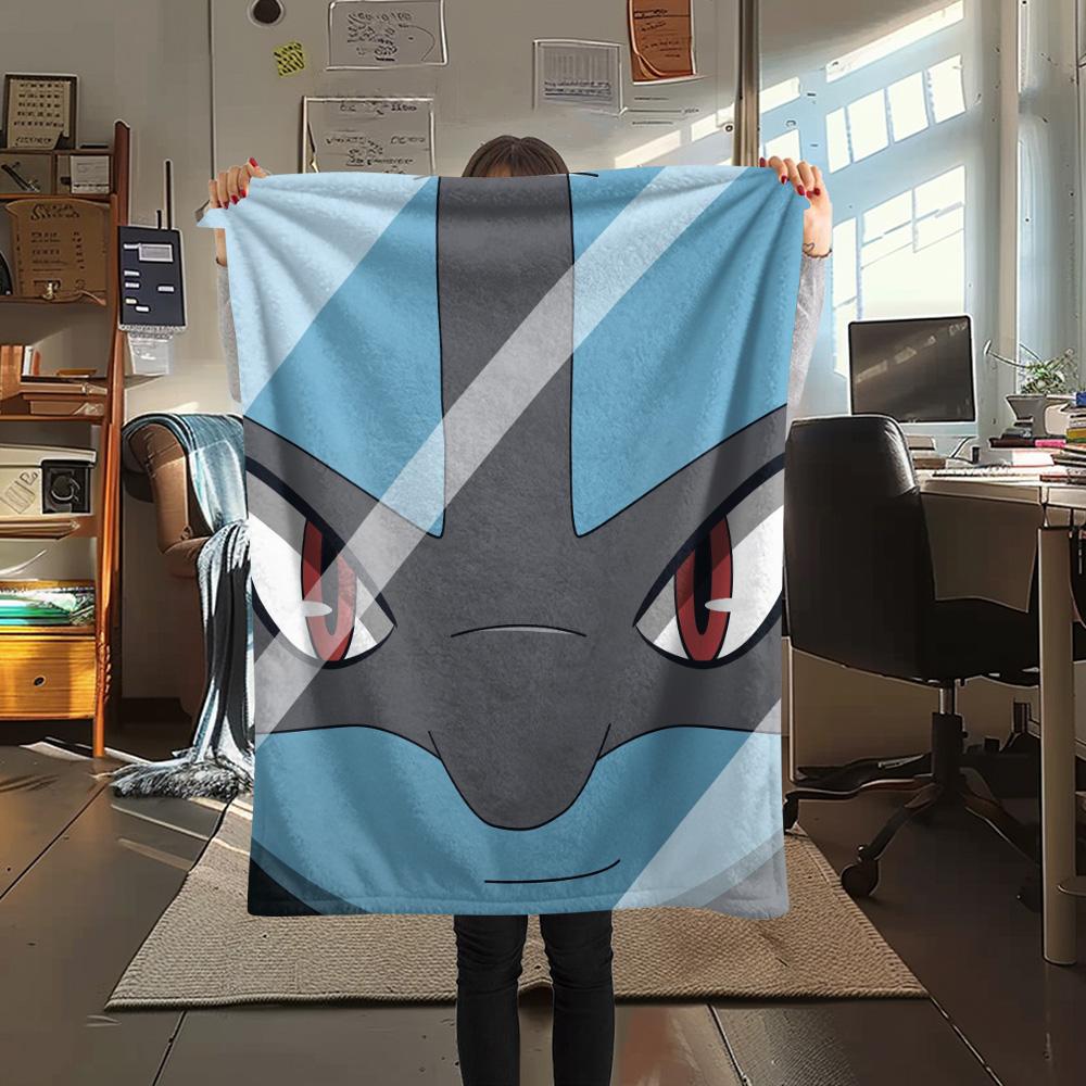 Lucario 3 Print Flannel Blanket, High quality Comfortable for All Seasons, Home Decor, Warmth and Comfort
