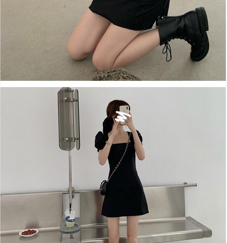 Летнее платье 2025 года с французским квадратным вырезом и рукавами-фонариками для женщин - элегантный стиль, утягивающий талию