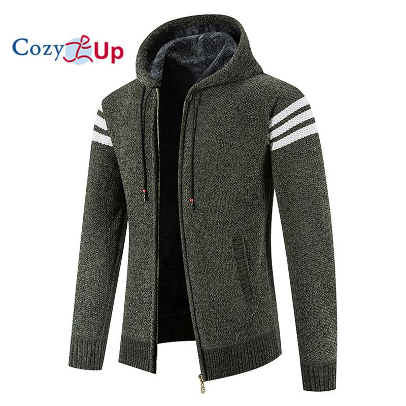 Cozy Up Men Hooded Sweater Comfortable Fleece Thick Warm Cardigan Casual