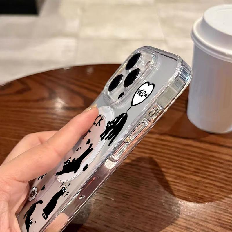 Для Magsafe Магнитный Чехол для Телефона Для Samsung Galaxy S26 Ultra S25 S24 FE S23 S22 Plus Милый Мультяшный Узор Черной Кошки Прозрачная Крышка
