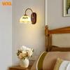 Nordic Minimalist Bedroom Bedside Lamp American Retro Living Room Wall Corridor Corridor Lamp Japanese Solid Wood Glass Wall Lam