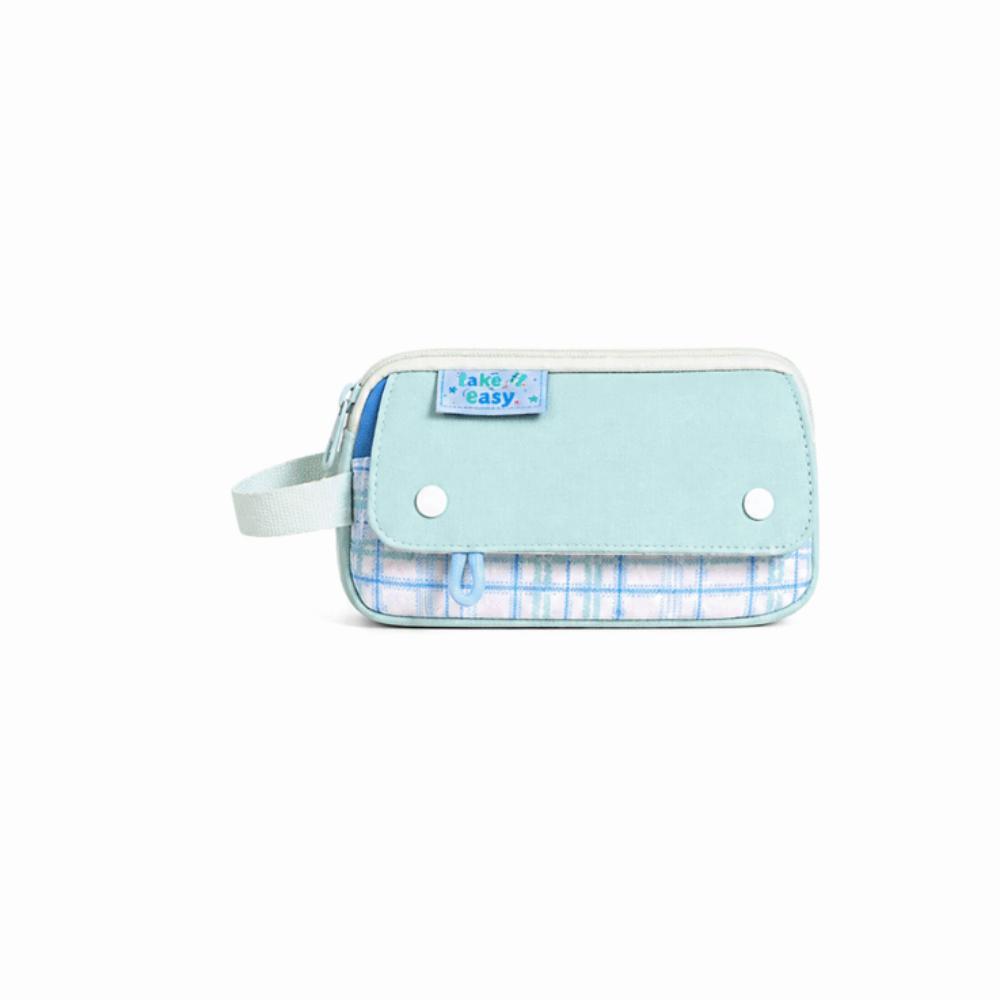 Simple Plaid Style Pencil Case Large Capacity Stationery Organizer Handheld Pen Bag Gifts
