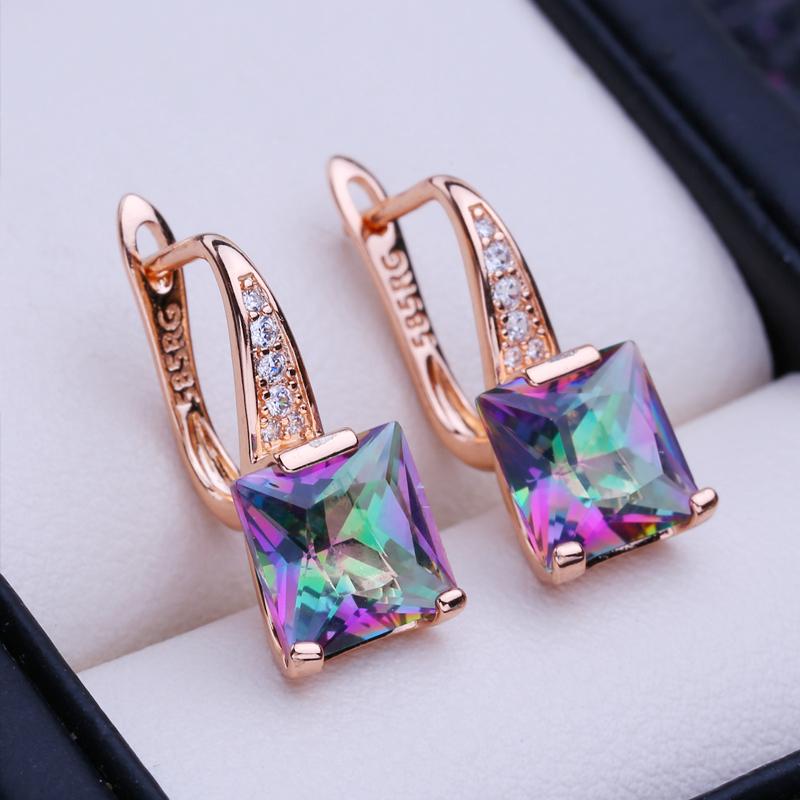 LSOOYH Clip Earrings Rose Gold Color Fashion Earring For Women Cubic Zirconia Stud Earrings Party Jewelry