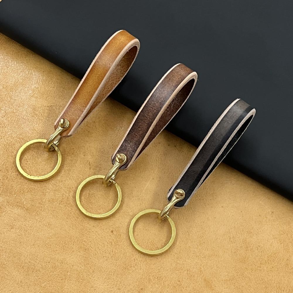 1PC Retro Leather Car Keychain Accessories Creative Brass Horseshoe Buckle Leather Wipe Color Pendant Keyring Lanyard
