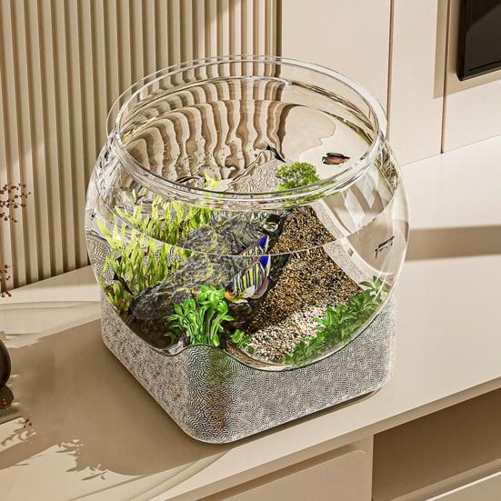 Clear Fish Bowl for Betta Fish Golden Fish Turtle Plastic Betta Fish Tank Desktop Round PET Aquarium for Home Office Decor