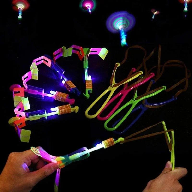 New 50/30/10/5/1Pc Amazing Light Toy Arrow Rocket Helicopter Flying LED Light Toys Party Fun Best Gifts Rubber Band Catapult