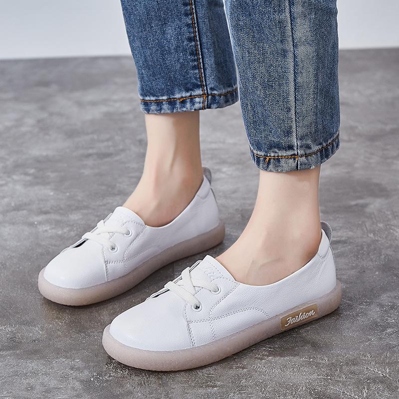 Genuine leather female pregnant women summer models flat-bottomed beef tendon bottom shallow mouth retro Mori large size single shoes female