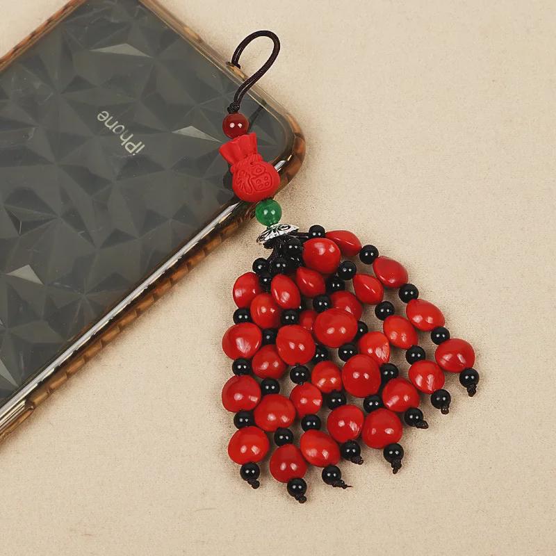 Red Beans & Acacia Bean Bodhi Phone and USB Drive Pendants, Zodiac-Themed Gifts