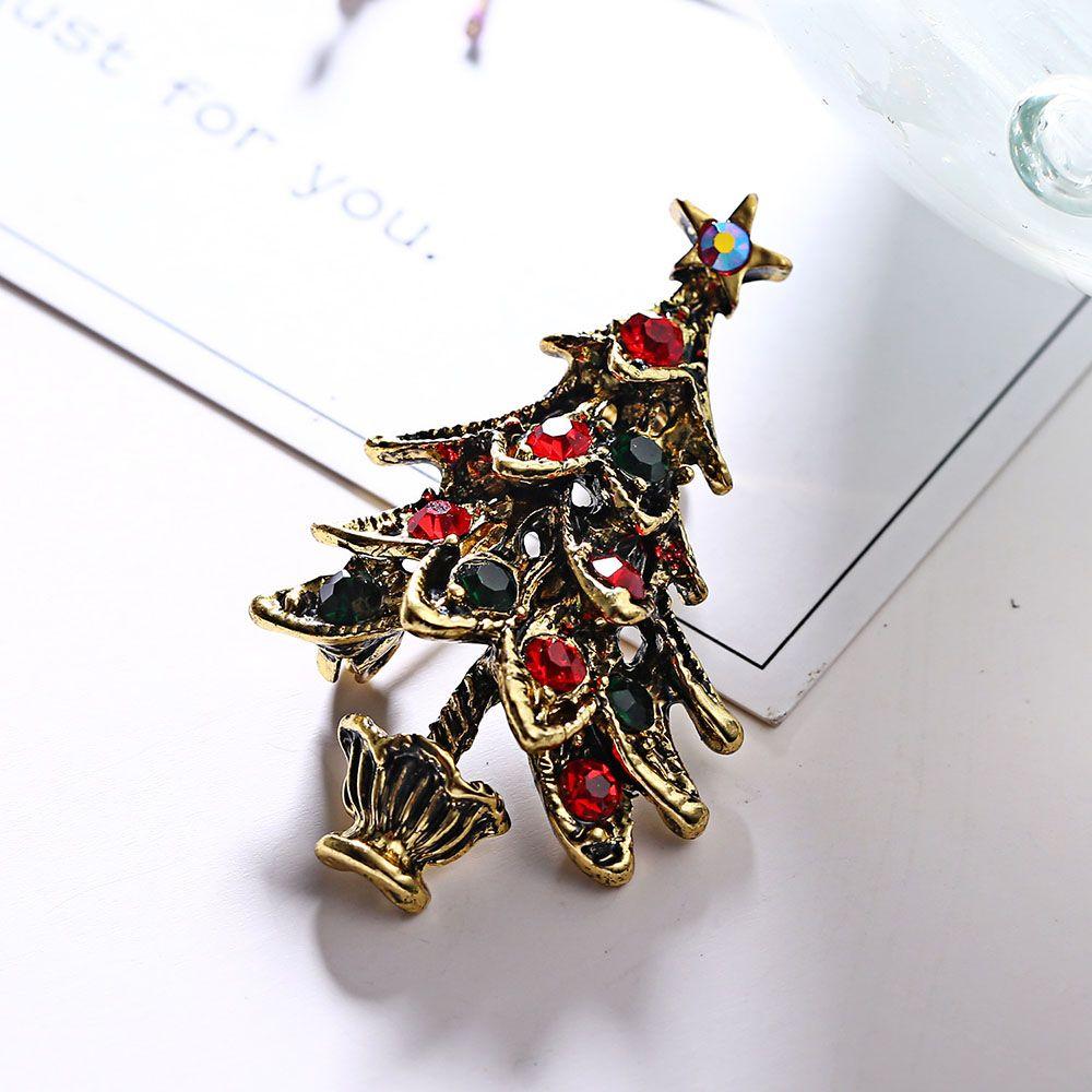 XMAS Small Gift Decor Accessories Crystal Woman Christmas Tree Brooches Jewelry Lapel Pins