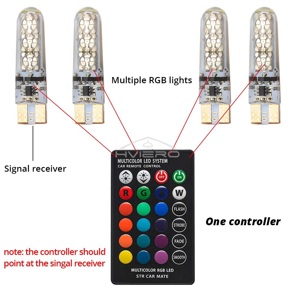 2PCS T10 W5W 5050 6SMD DC 12V Remote Controller RGB 194 Festoon Dome Light Wedge Side Car Atmosphere Waterproof Bulb Turn Signal Neon Lights 4