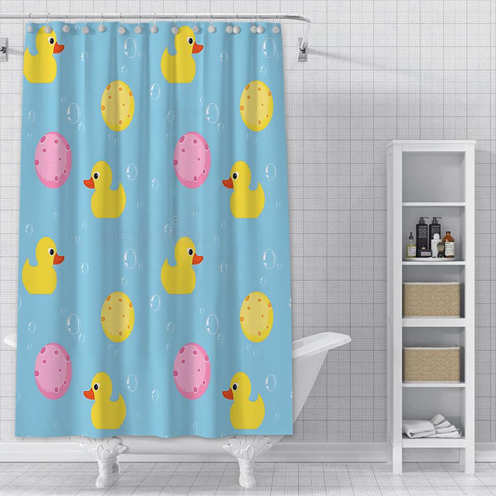 Little Yellow Duck Cute Animal Shower Curtain Waterproof Polyester Fabric Paint Bath Curtain Home Bathroom Decor Curtain Hook
