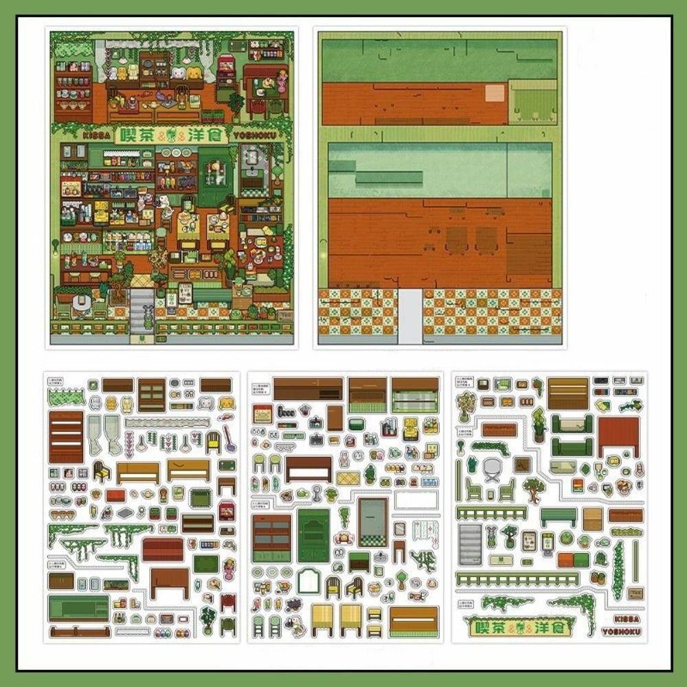 3D Miniature Shop Scene Collection Modern Shop Architecture Stacking Pasting Landscape Sticker Book Scene Game Stickers