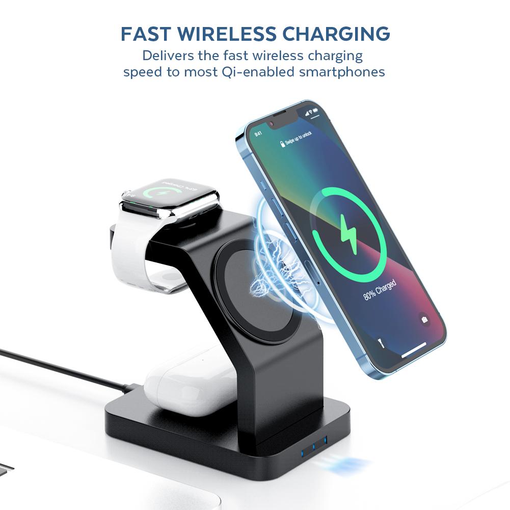 S6 For Iphone/Airpods/Apple Watch 3-in-1 15W Magnetic Wireless Charging Station Desktop Bracket