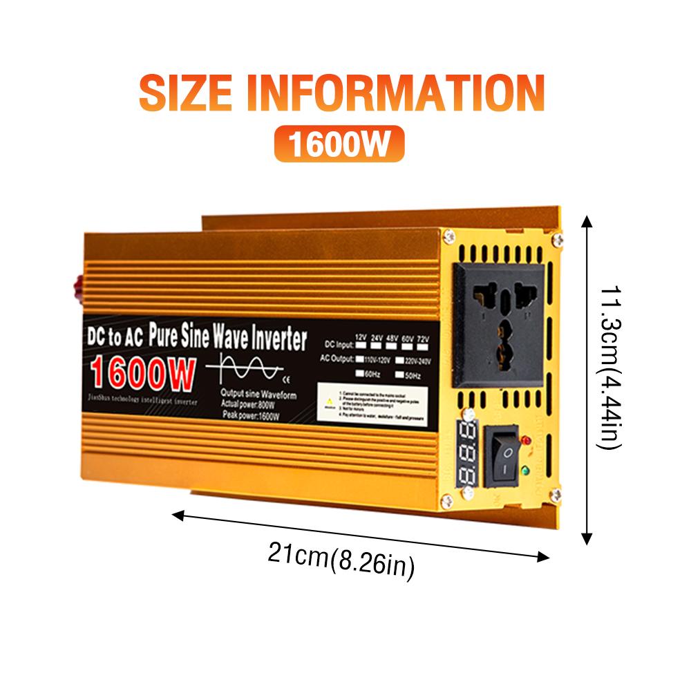 Инвертор 12 В 220 В Чистая синусоида 1600 Вт 3000 Вт DC в AC Портативный преобразователь напряжения Многофункциональный автомобильный солнечный инвертор