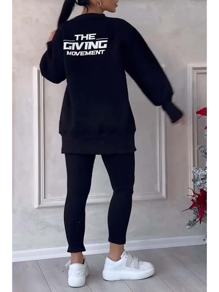 2024 Women's Casual Long Sleeve Sweatshirt and Leggings Set - European and American Style