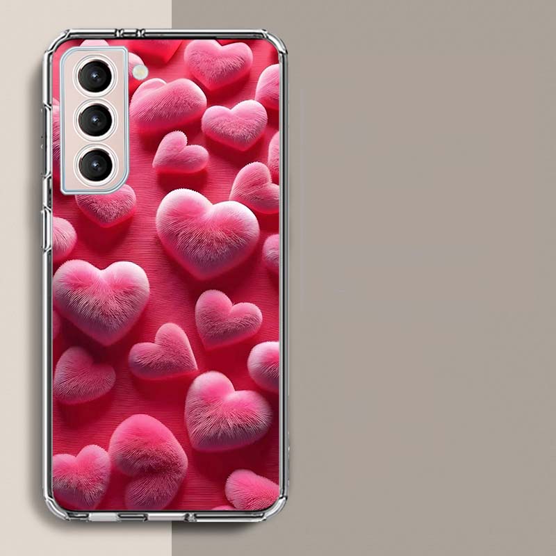 Пушистый Чехол-Сердечко Для Samsung Galaxy S25 Edge S24 S23 FE S21 S20 S10 Plus S22 S26 Ultra Чехол Прозрачные Чехлы TPU Capa Shell Co