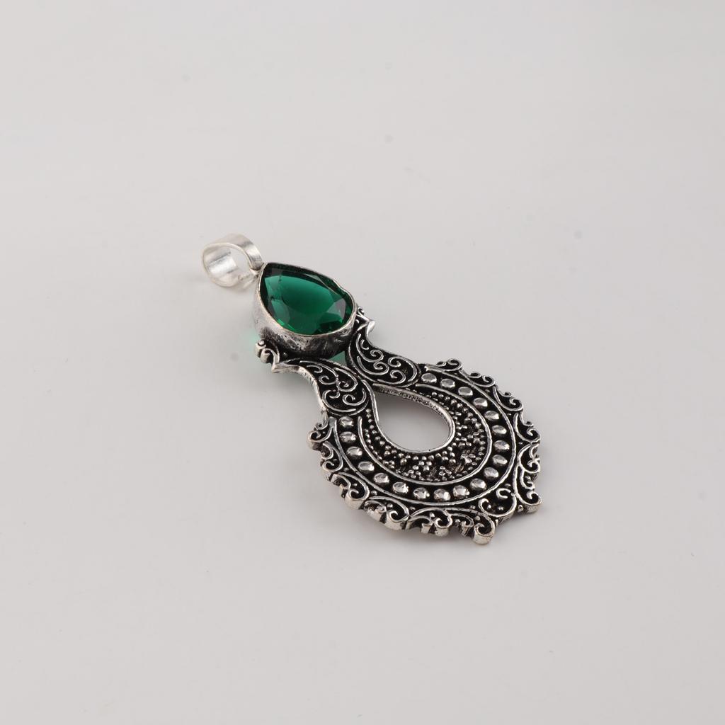 Chrome Diopside Gemstone Silver Pendant 1.8" For Birthday Gift 925 Sterling Silver Jewelry CP-45-3