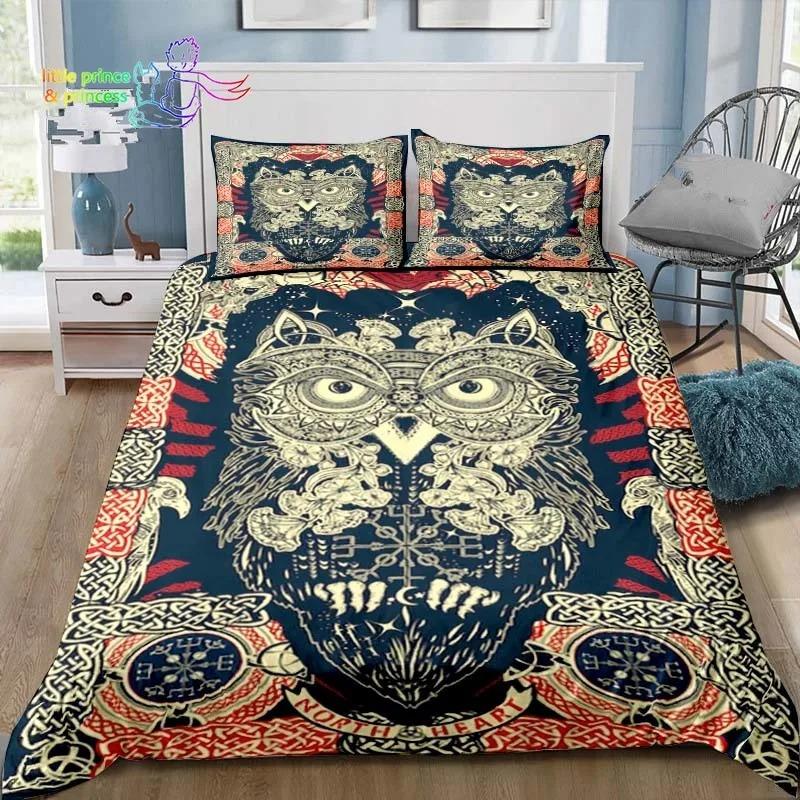 Набор постельного белья с узором викингов, скандинавская мифология, ворон, односпальный, полутораспальный, двуспальный, королевский размер, комплект для кровати размера кинг, для взрослых, для детей, для спальни, 3D-принт