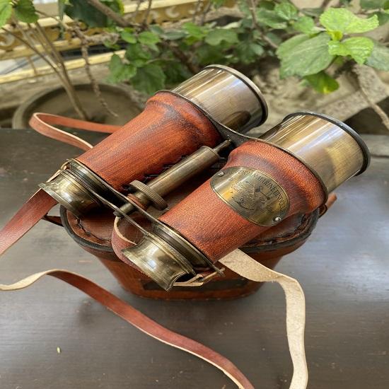 15.24 Cm Antique Brass Victorian Marine Binocular In Leather Cover, Camping, Hunting, Bird Watching Best for Gift