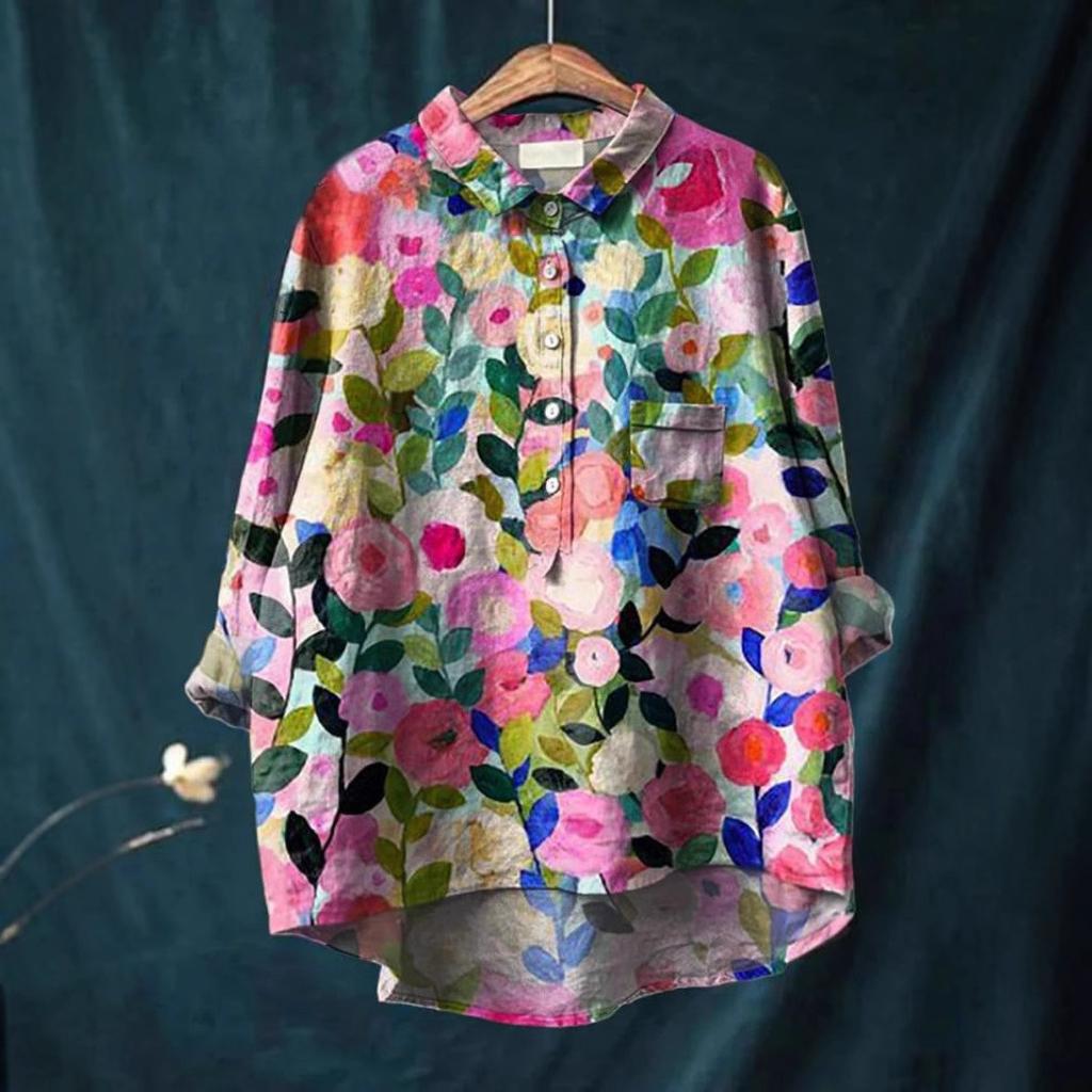 Рубашки с принтом в виде животных и цветов Гавайи Полиэстер Повседневные Блузки и рубашки с длинным рукавом для женщин