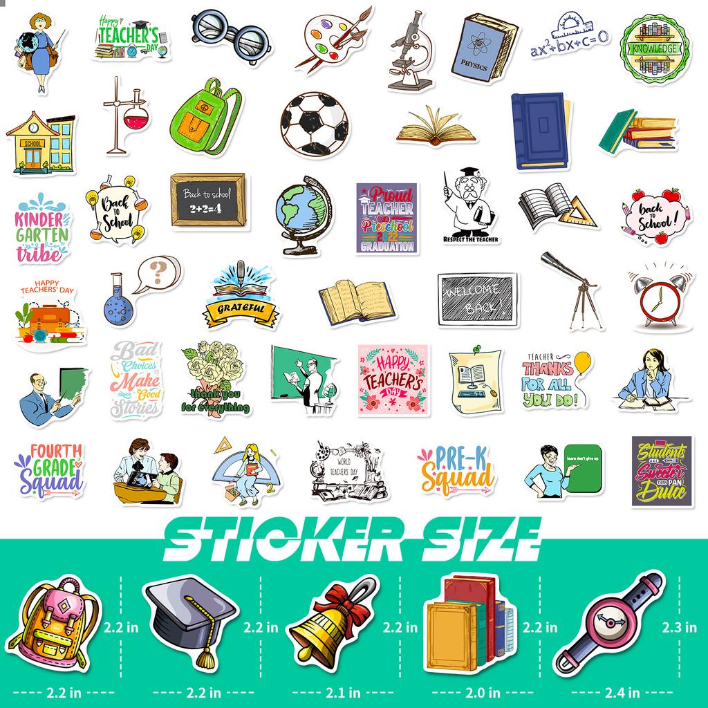 100 шт. Наклейки ко Дню учителя - Наклейки на школьную тематику для тетрадей, багажа, подарков