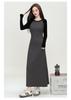 Color blocked hip dress 2025 autumn style gentle and sweet style long sleeved slim fit dress long skirt