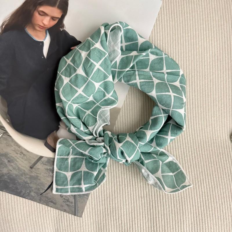 Premium 90Cm Floral Large Square Scarf Cotton And Linen Silk Scarf Women'S Headscarf Thin Scarf Sun Protection Shawl Outer Yarn