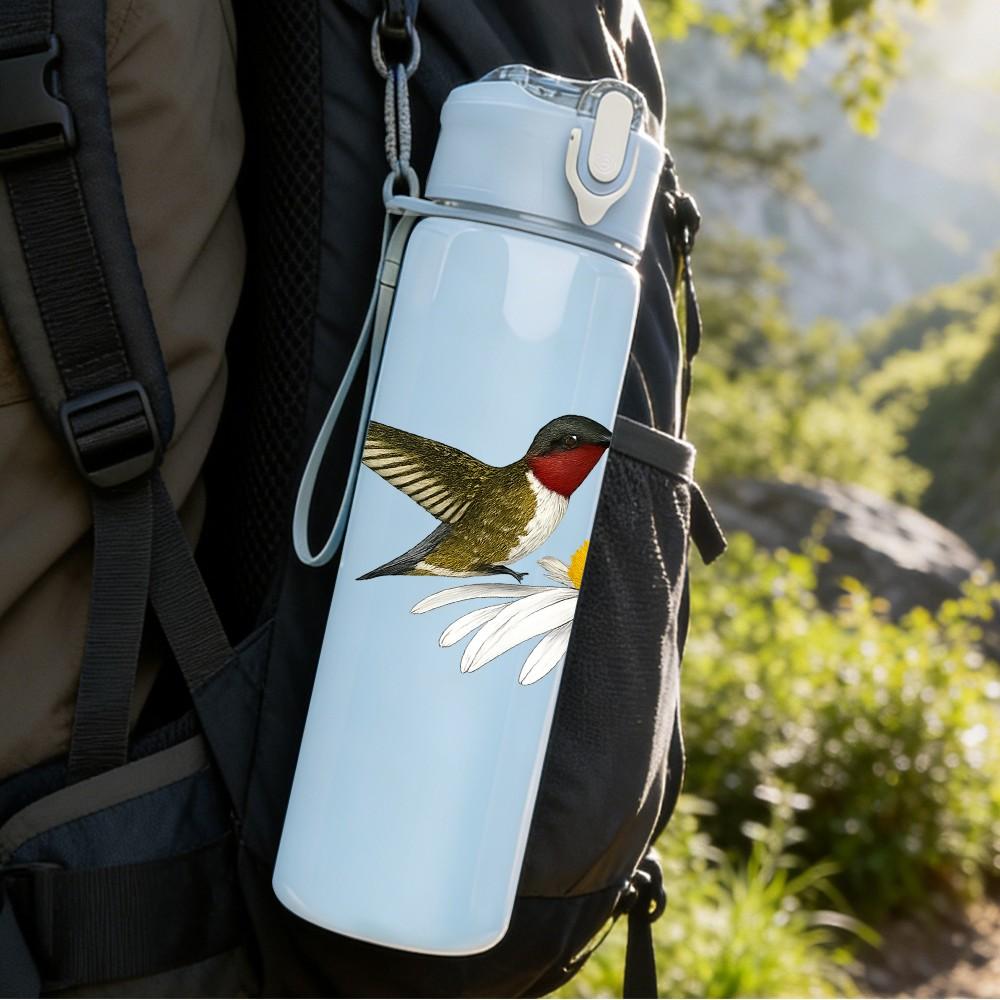 1PC Hummingbird Daisy Flower Print 750ml Color Plastic Sports Water Bottle Leakproof Flip Straw Lid Suitable for Sports Office Home Use